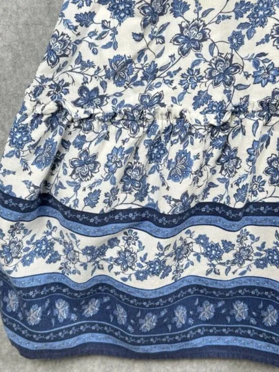 Anthropologie By The River Midi Dress Blue Floral Cutout Ruffle Tiered Cottage L - Picture 13 of 16
